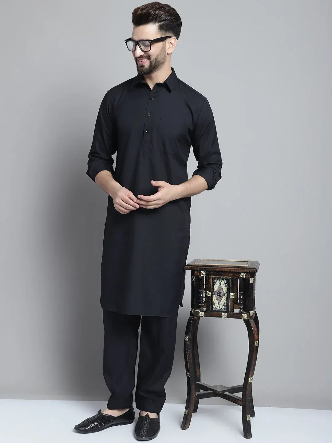 Black Cotton Solid Indian Wear JOKP_696Black | DesiQlo