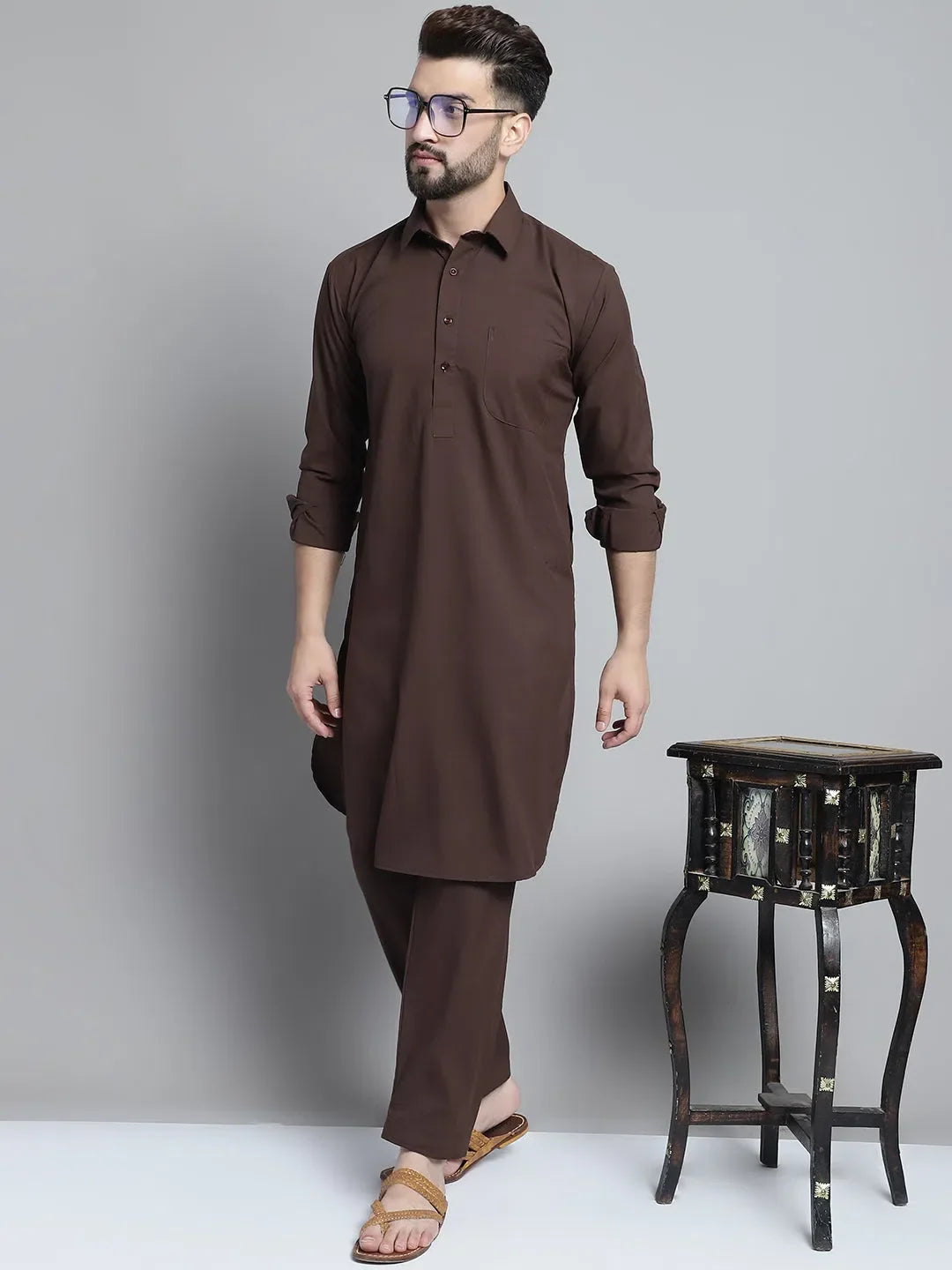 Coffee Cotton Solid Indian Wear for Men | DesiQlo India