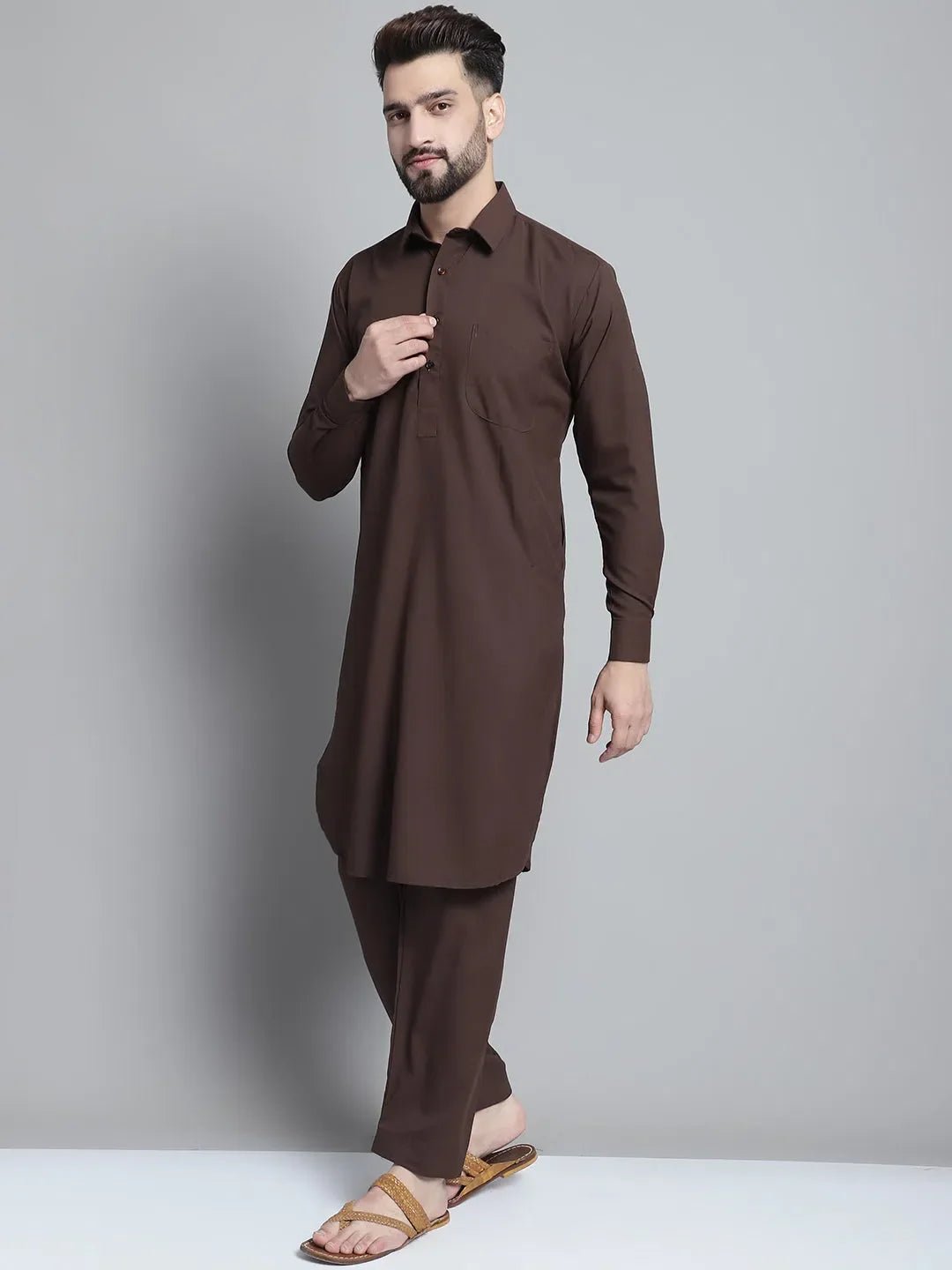 Coffee Cotton Solid Indian Wear for Men | DesiQlo India