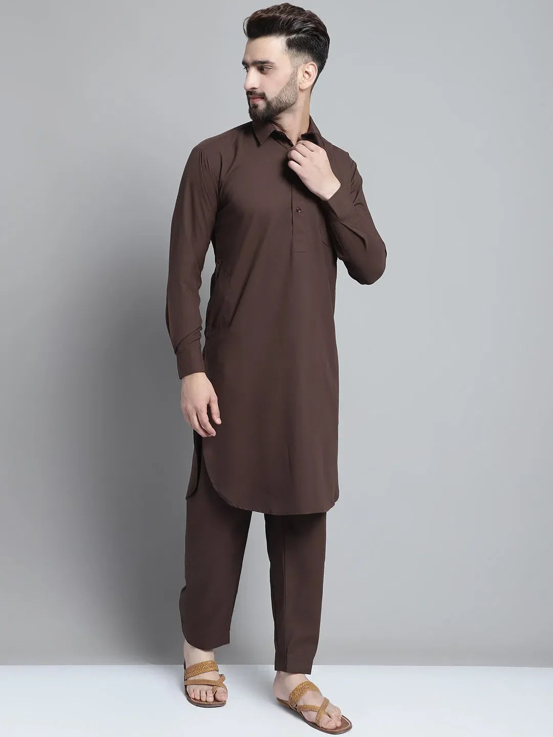 Coffee Cotton Solid Indian Wear for Men | DesiQlo India