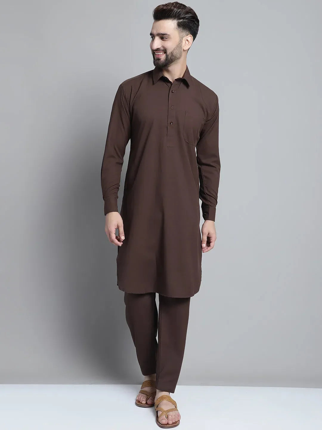 Coffee Cotton Solid Indian Wear for Men | DesiQlo India