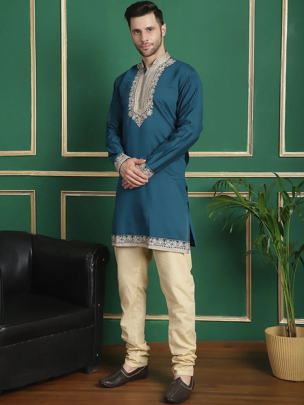Men's Embroidered Waistcoat and Kurta Pyjama-JOKPWCS-50
