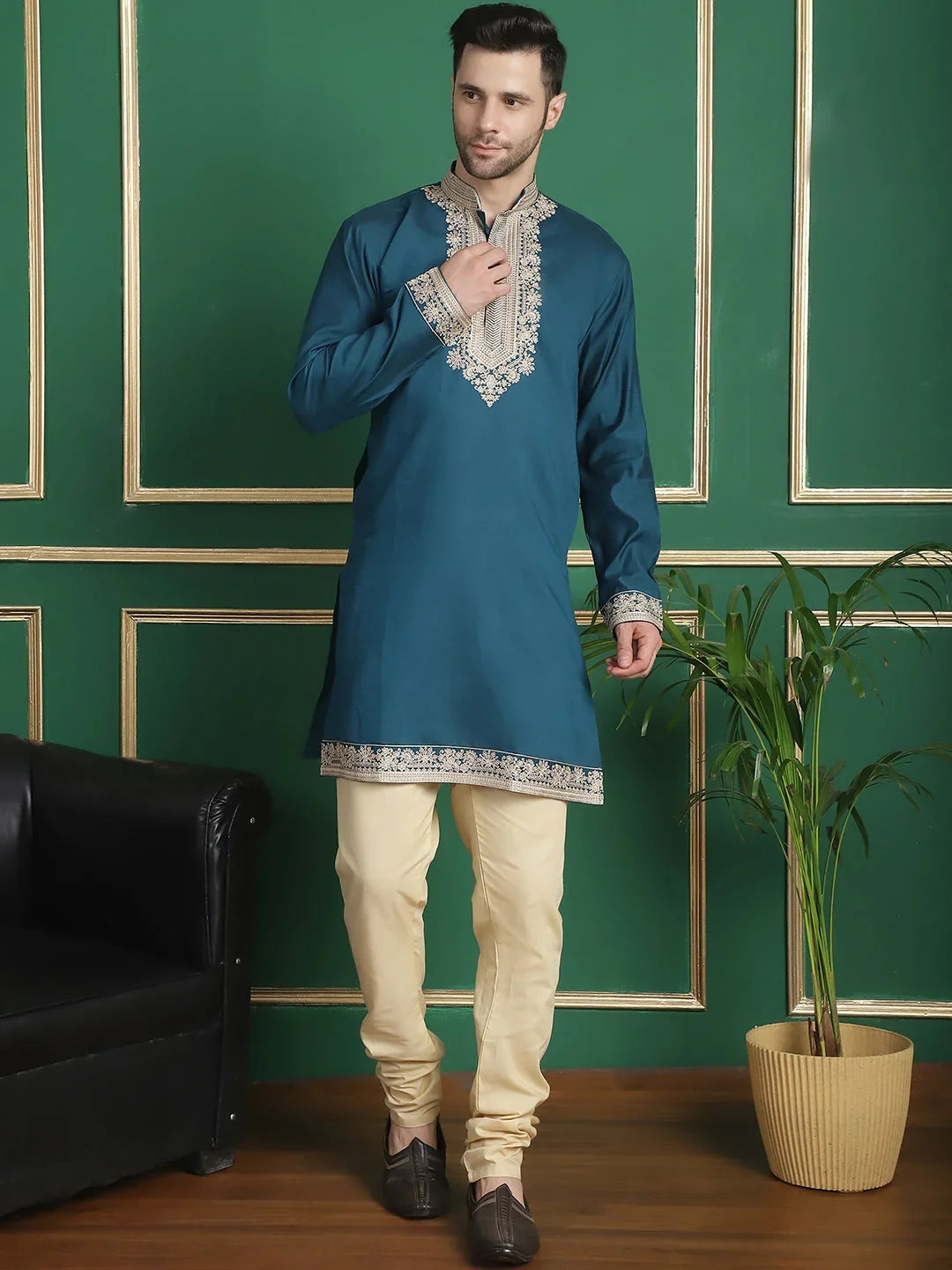 Men's Embroidered Waistcoat and Kurta Pyjama-JOKPWCS-50
