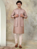Men's Embroidered Waistcoat and Kurta Pyjama-JOKPWCS-5062Bronze
