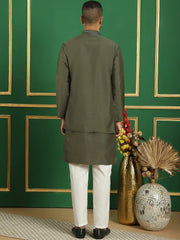 Men's Embroidered Waistcoat and Kurta Pyjama-JOKPWCS-5062Grey