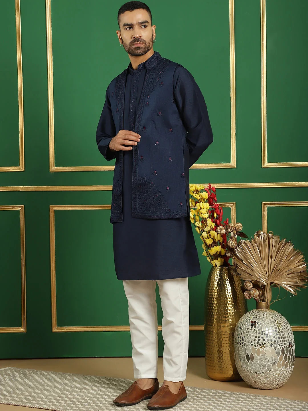 Blue Silk Solid Indian Wear JOKPWCS_5062Navy | DesiQlo