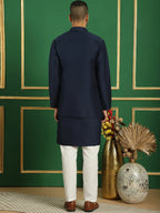 Men's Embroidered Waistcoat and Kurta Pyjama-JOKPWCS-5062Navy