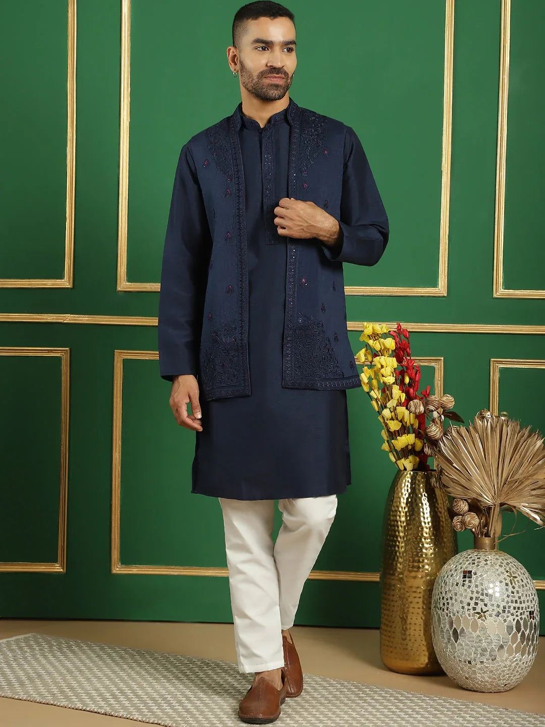 Blue Silk Solid Indian Wear JOKPWCS_5062Navy | DesiQlo