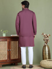 Embroidered Waistcoat & Solid Kurta Pyjama For Men ( JOKPWCS 5105Purple ) [FF] [C-1-2]