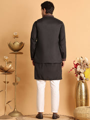 Embroidered Waistcoat and Kurta Pyjama For Men ( JOKPWCS 5114Black ) [FF] [D-4]