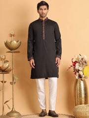 Embroidered Waistcoat and Kurta Pyjama For Men ( JOKPWCS 5114Black ) [FF] [D-4]