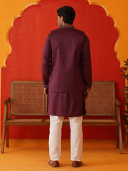 Embroidered Waistcoat & Solid Kurta Pyjama For Men ( JOKPWCS 5139Purple ) [FF] [C-8-9]