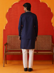 Embroidered Waistcoat & Solid Kurta Pyjama For Men ( JOKPWCS 5143Navy ) [FF] [D-7-8]