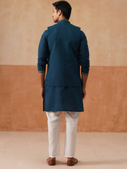 Elegant Leaf Embroidered Waistcoat with Kurta Pyjama ( JOKPWCS 5276 Peacock ) [FF] [F-4-5]