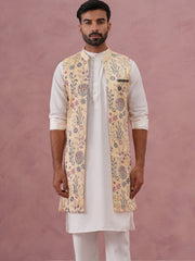 Festive Floral Embroidered Shrug Kurta Set (JOKPWCS 592W 4143 Yellow )