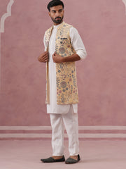 Festive Floral Embroidered Shrug Kurta Set (JOKPWCS 592W 4143 Yellow )