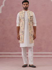 Festive Floral Embroidered Shrug Kurta Set (JOKPWCS 592W 4143 Yellow )