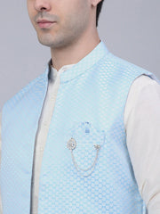 Men's Solid Kurta Pyjama With Shrug Jacket ( JOKPWCS W-D 4067Blue )-JOKPWCS-W-D-4067