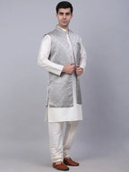 Men's Solid Kurta Pyjama With Shrug Jacket ( JOKPWCS W-D 4068Grey )-JOKPWCS-W-D-4068
