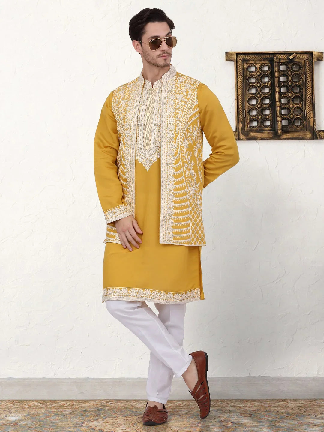 Yellow Silk Solid Indian Wear JOKPWCS_W_5054Mustard | DesiQlo