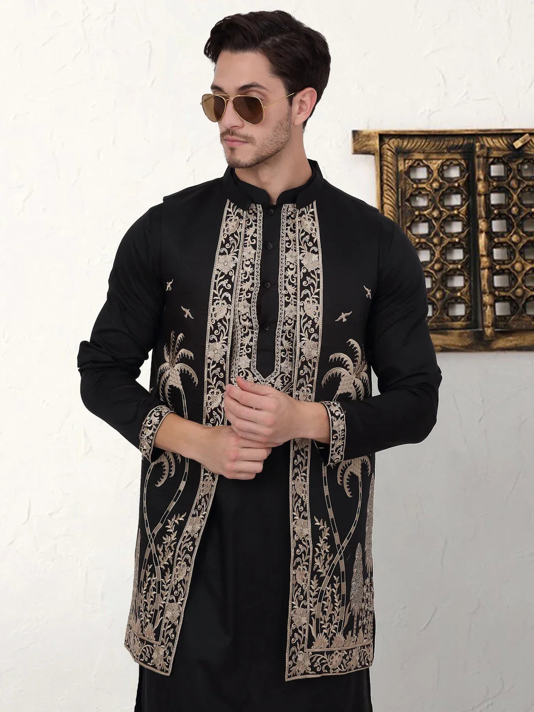 Men's Embroidered Waistcoat and Kurta Pyjama-JOKPWCS-W