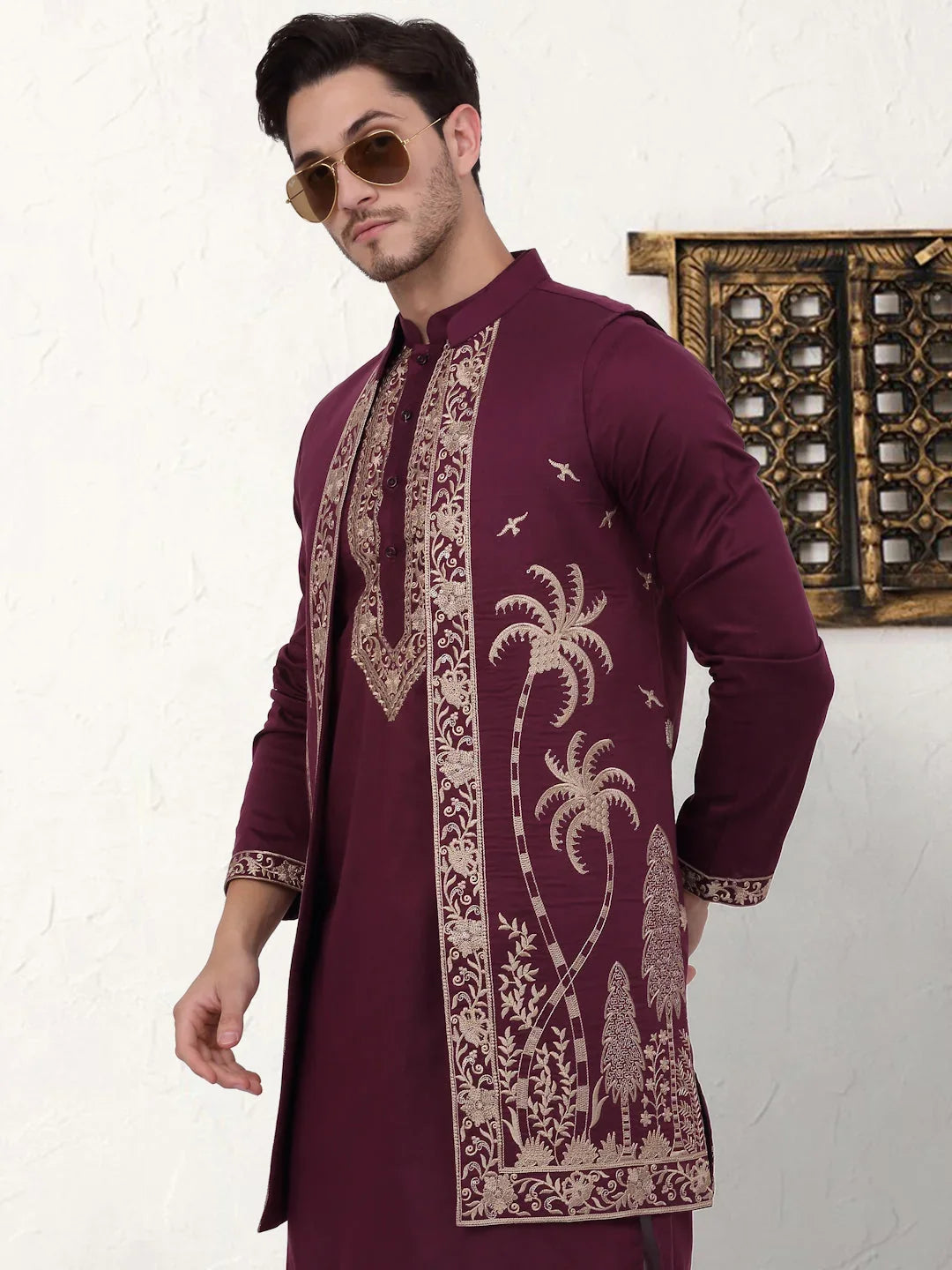 Men's Embroidered Waistcoat and Kurta Pyjama-JOKPWCS-WO