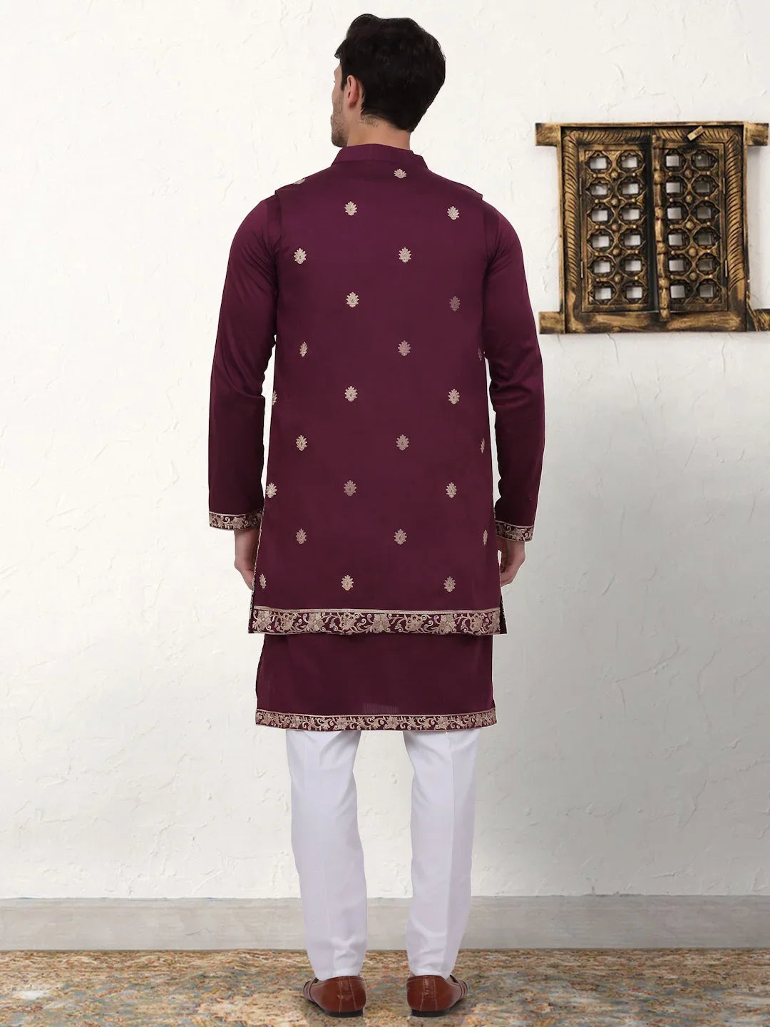 Men's Embroidered Waistcoat and Kurta Pyjama-JOKPWCS-WO