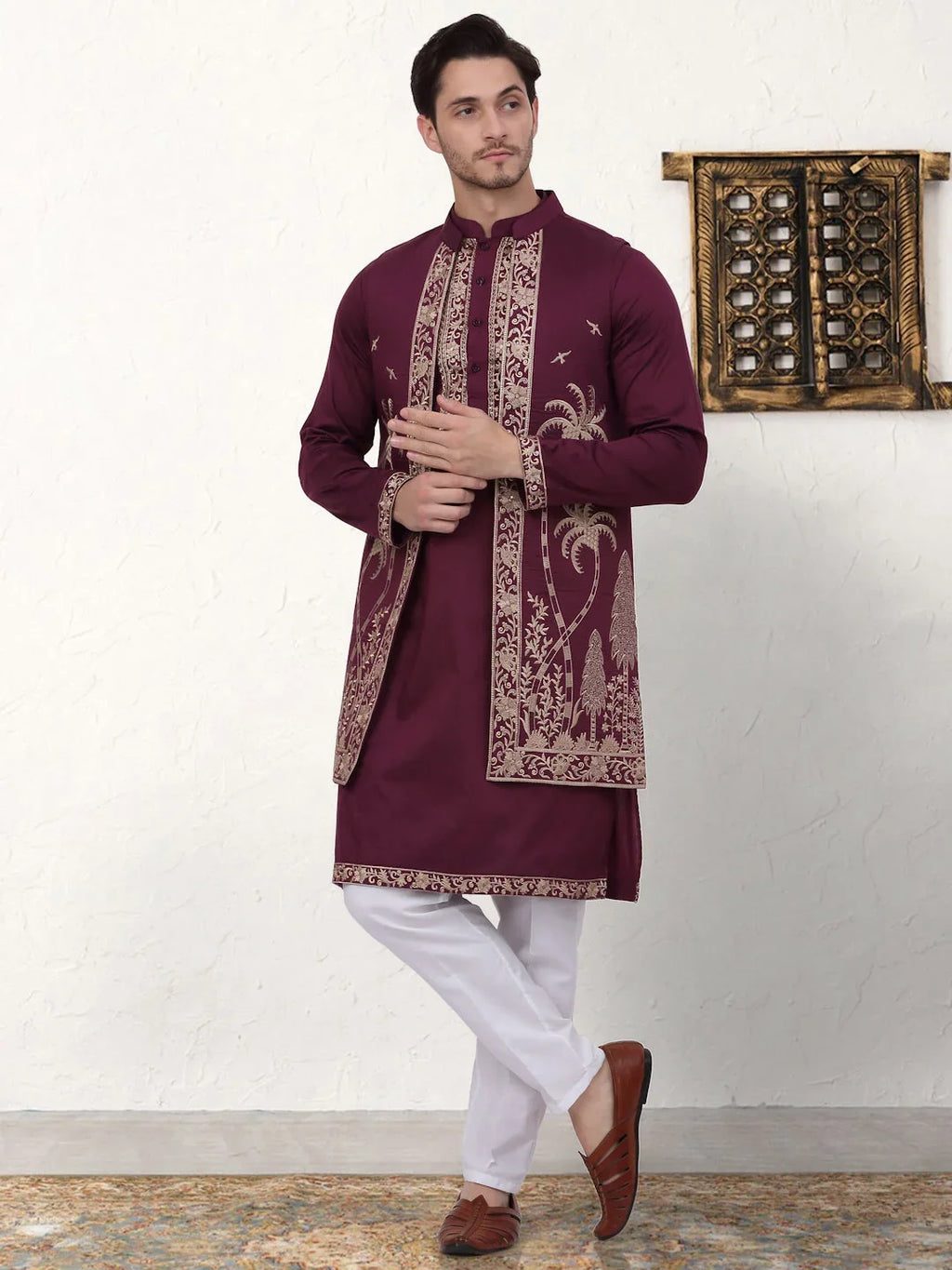 Men's Embroidered Waistcoat and Kurta Pyjama-JOKPWCS-WO