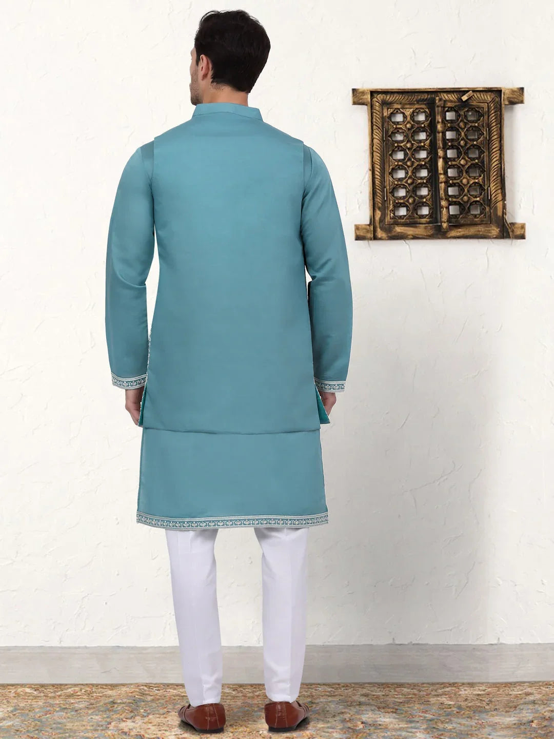 Men's Embroidered Waistcoat and Kurta Pyjama-JOKPWCS-WH