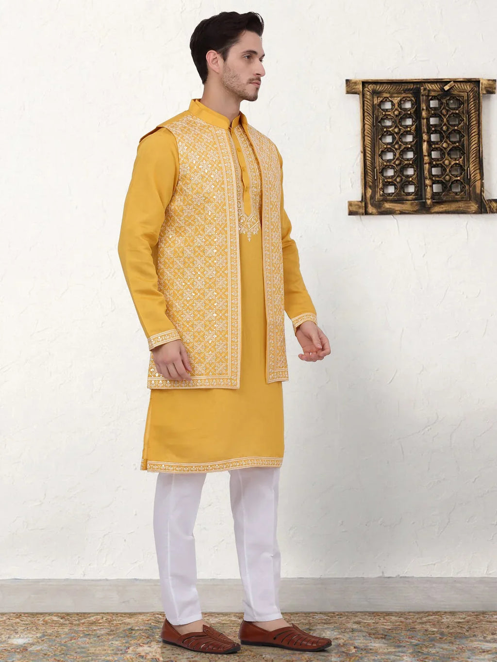 Men's Embroidered Waistcoat and Kurta Pyjama-JOKPWCS-WZ