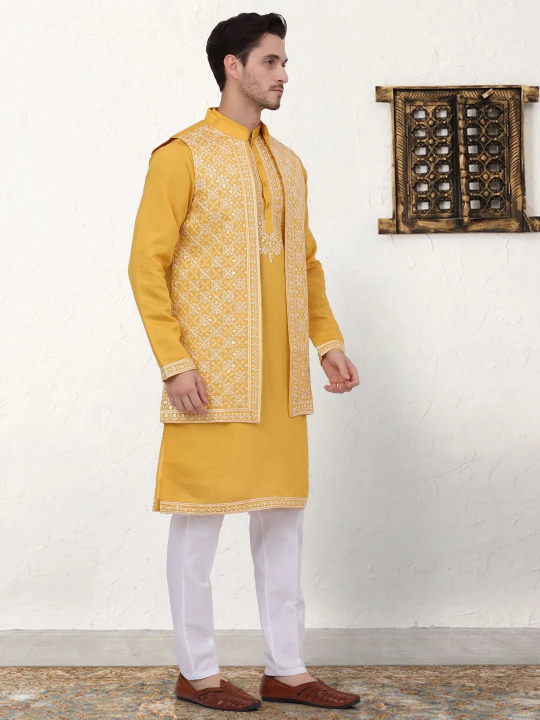 Men's Embroidered Waistcoat and Kurta Pyjama-JOKPWCS-WZ