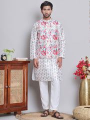 Printed Nehru Jacket & Kurta Pyjama Set ( JOKPWC 5148W 4122White )