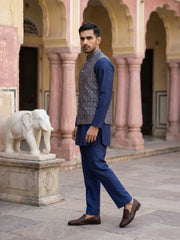 Men's Ethnic Woven Design Nehru Jacket with Kurta Pyjama ( JOKPWC 5586N 4072Brown )