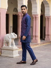 Men's Ethnic Woven Design Nehru Jacket with Kurta Pyjama ( JOKPWC 5586N 4072Maroon )