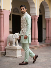 Men Ethnic Embossed Nehru Jacket Kurta Pyjama Set ( JOKPWC 5586Pi 4133Pista )