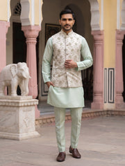 Men Ethnic Embossed Nehru Jacket Kurta Pyjama Set ( JOKPWC 5586Pi 4133Pista )
