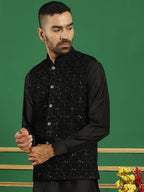 Men's Sequins Velvet Nehru Jacket-JOWC-4099Black