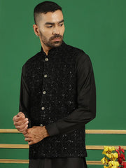 Men's Sequins Velvet Nehru Jacket-JOWC-4099Black