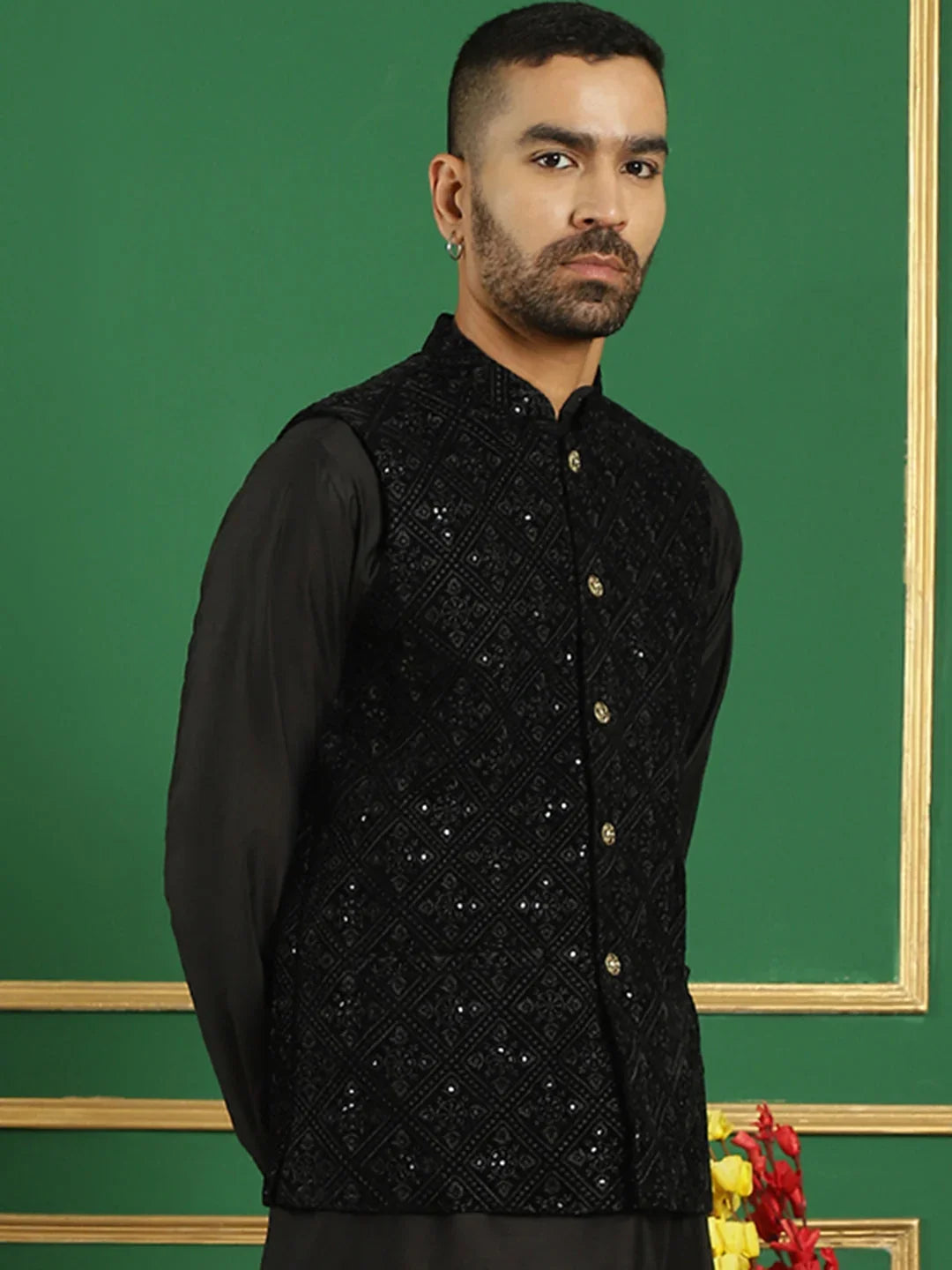 Black Velvet Solid Indian Wear for Men | DesiQlo India