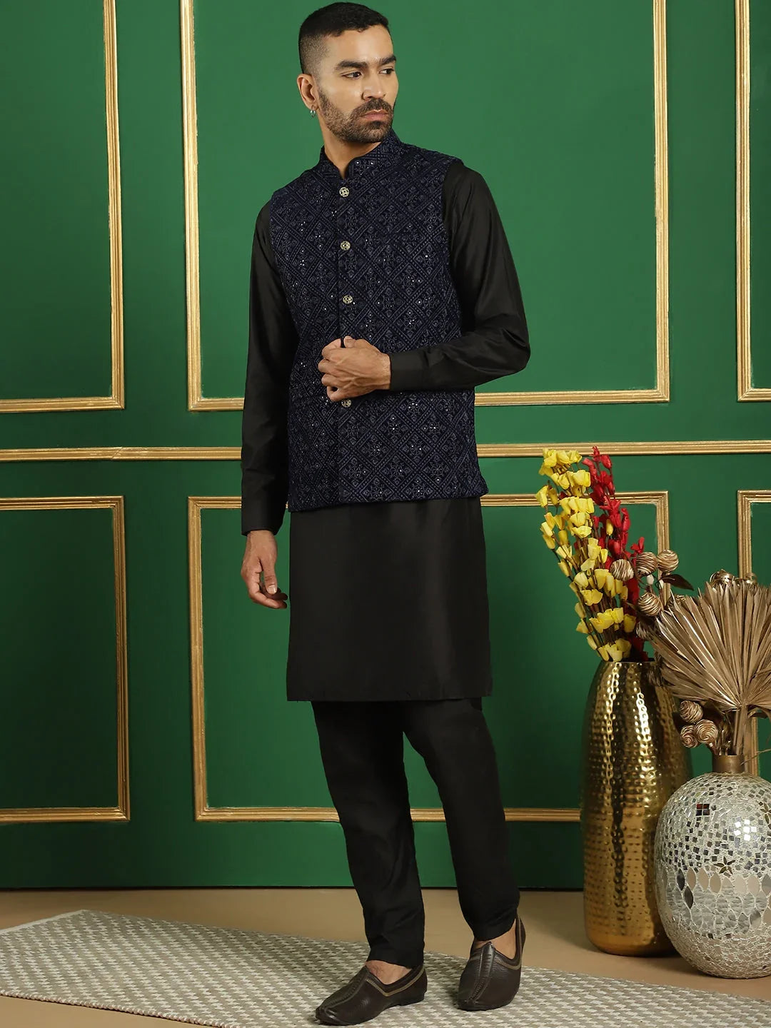 Blue Velvet Solid Indian Wear JOKPWC_592B_4099Navy | DesiQlo