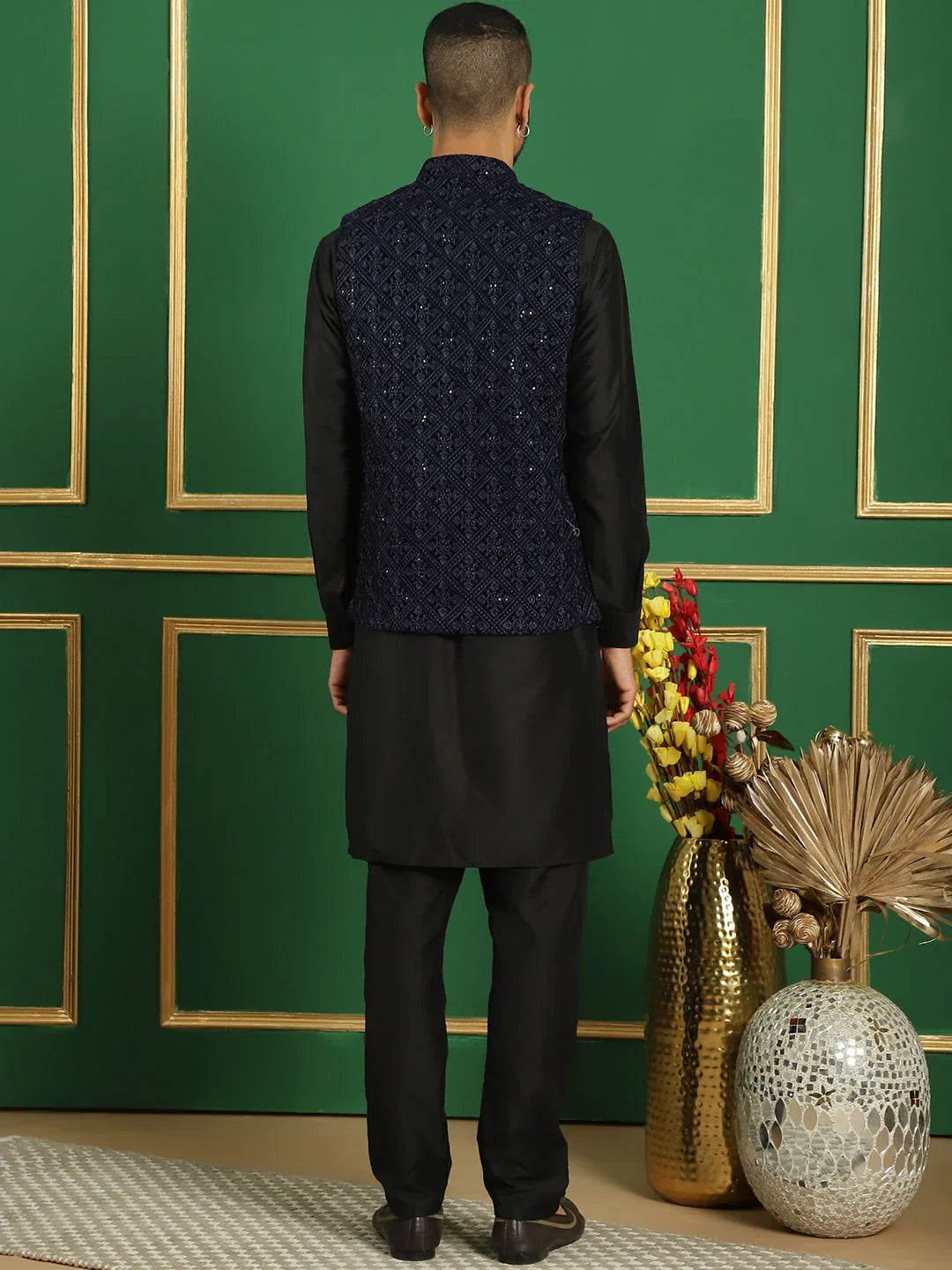 Men's Velvet Nehru Jacket Solid Kurta Pyjama-JOKPWC-592B