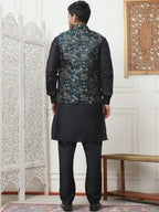 Embossed Nehru Jacket With Solid Kurta Pyjama Set-JOKPWC-592B