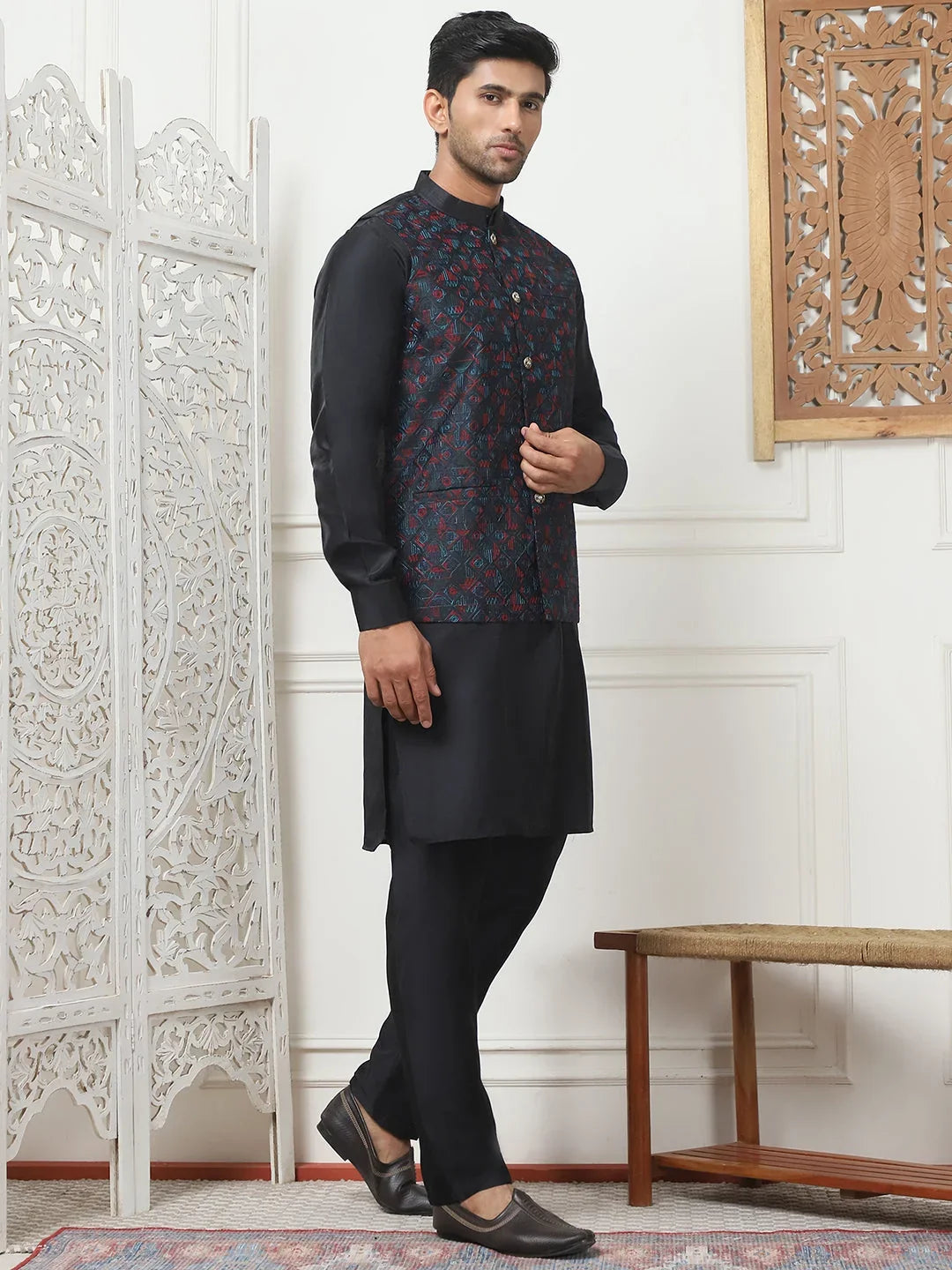 Blue Silk Solid Indian Wear JOKPWC_592B_4103Navy | DesiQlo