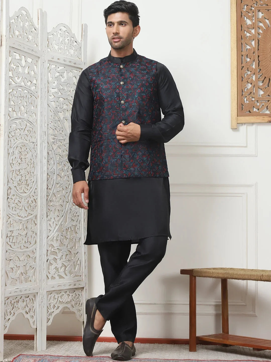 Blue Silk Solid Indian Wear JOKPWC_592B_4103Navy | DesiQlo