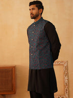 Embroidered Nehru Jacket With Solid Kurta Pyjama Set-JOKPWC-592B