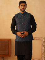 Embroidered Nehru Jacket With Solid Kurta Pyjama Set-JOKPWC-592B