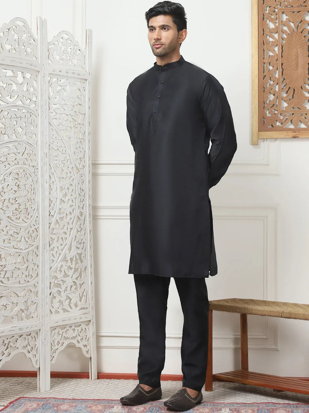 Embroidered Nehru Jacket With Solid Kurta Pyjama Set-JOKPWC-59W2B