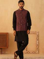 Embroidered Nehru Jacket With Solid Kurta Pyjama Set-JOKPWC-5912B