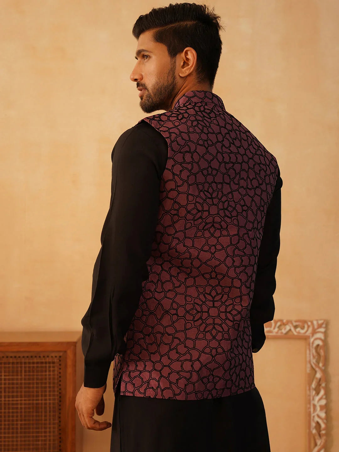 Embroidered Nehru Jacket With Solid Kurta Pyjama Set-JOKPWC-5912B