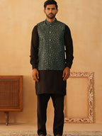 Embroidered Nehru Jacket With Solid Kurta Pyjama Set-JOKPWC-5922B